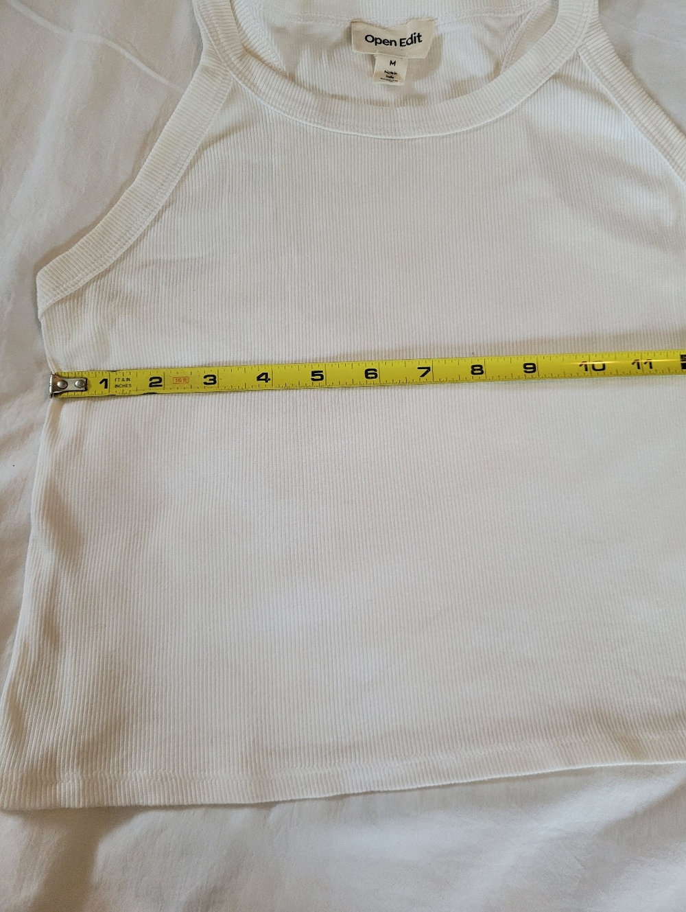 Open Edit Medium white Ribbed Crop Racerback Tank Top - Picture 4 of 7
